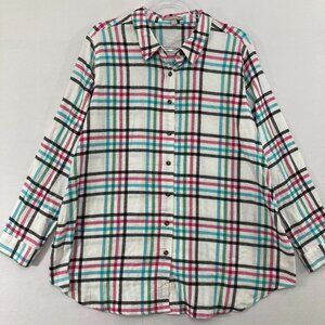 Woman Within Top size 18/20 Multi Color Plaid Flannel Preppy Office‎ Button Down